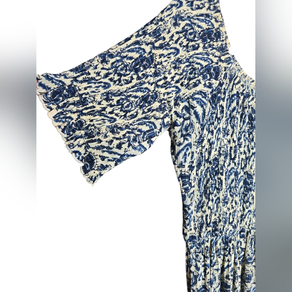 Natural Life Daisy Tiered Midi Dress Ivory Blue Vines Size Medium - Picture 9 of 9